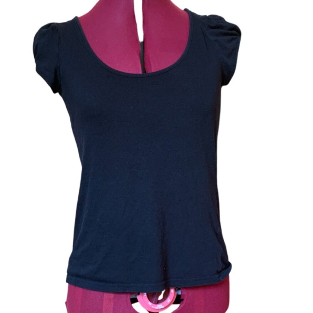 DIVIDED by H&M - Black - Short Puff-Sleeve Cotton Top – Size 10